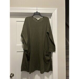 Seasalt Heartfelt Swing Dress Olive Green Organic Cotton Wool Blend Knit Size 12